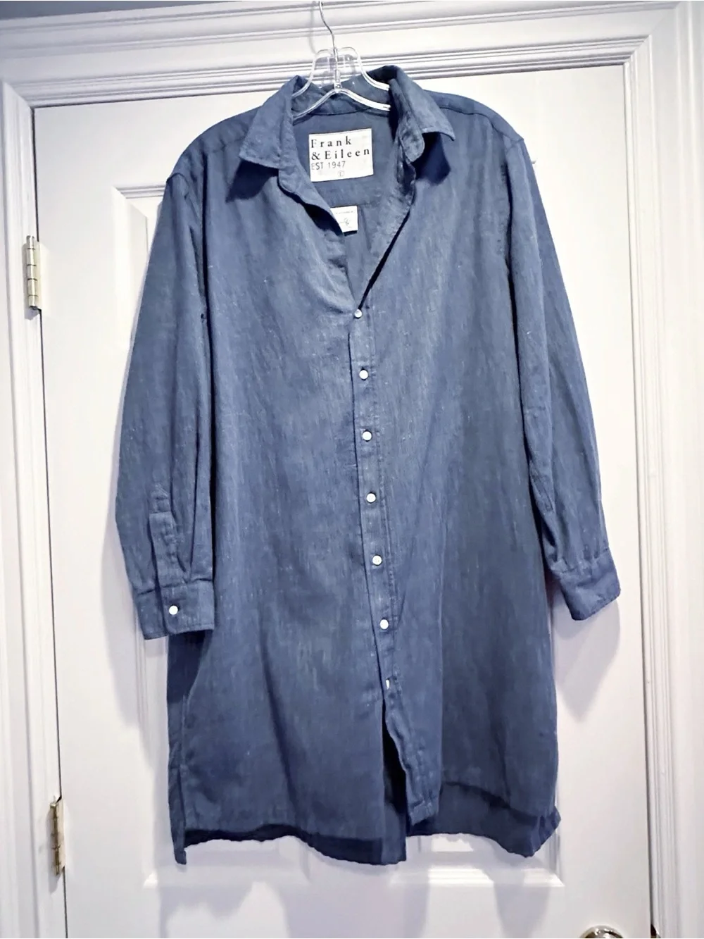 Frank & Eileen Hunter Shirt Dress Heathered Atlantic Blue Cotton Coastal LARGE